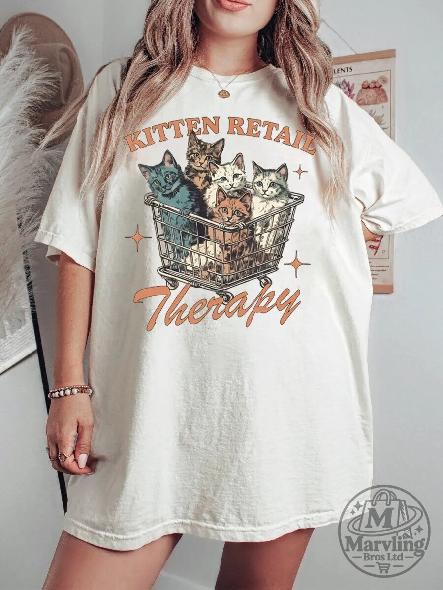 Vintage Kitten Retail Therapy Oversized T-Shirt for Cat Lovers