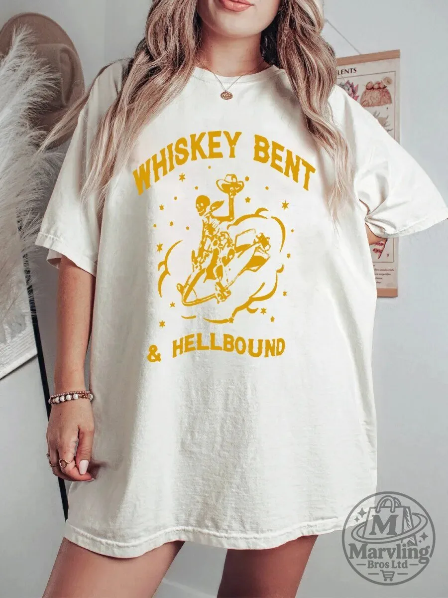 Whiskey Bent And Hellbound Skeleton Cowboy Rodeo Western Graphic T-Shirt