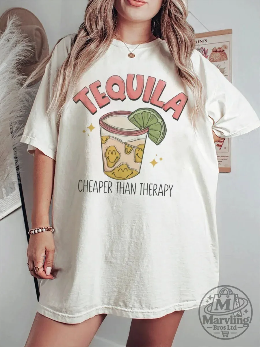 Tequila Cheaper Than Therapy Funny Cocktail T-Shirt