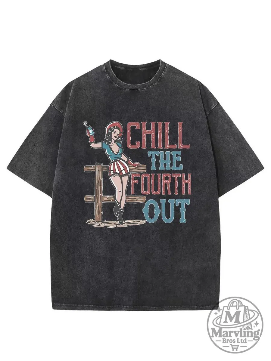 Chill The Fourth Out Vintage Pinup Girl Washed T-Shirt