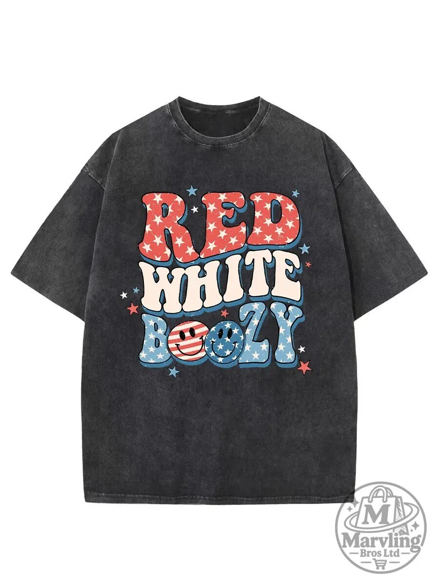 Red White Boozy Distressed Graphic T-Shirt