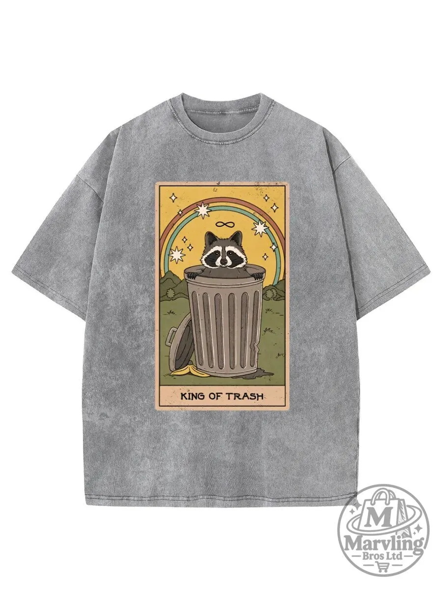 Vintage King of Trash Raccoon Tarot Card Washed T-Shirt