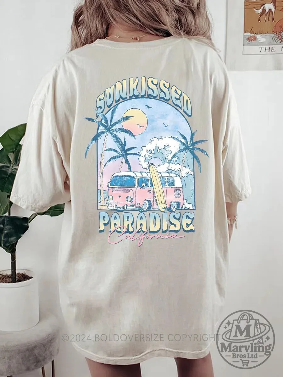 Sunkissed Paradise California Beach Van Palm Trees Summer Vacation T-Shirt