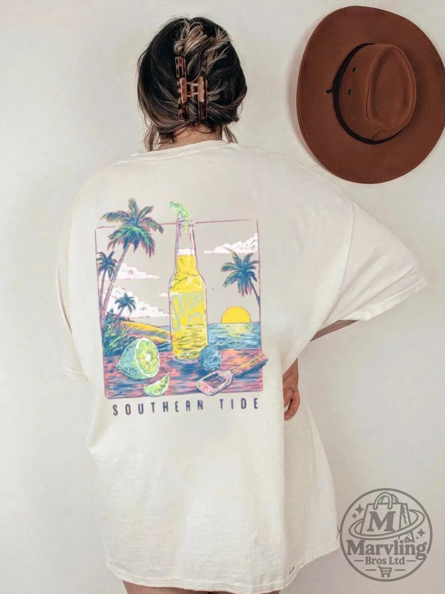 Southern Tide Vintage Tropical Sunset Beer Bottle Graphic T-Shirt