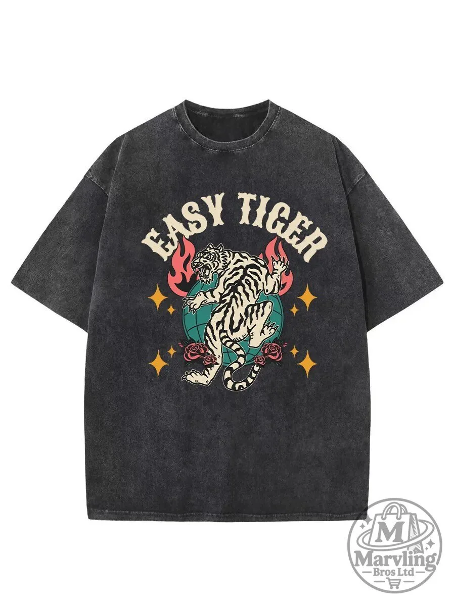 Easy Tiger Vintage Washed Graphic T-Shirt for Men and Women